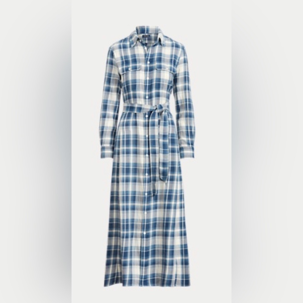 Polo Ralph Lauren women’s blue & cream plaid dress with tie authentic-size 10💙